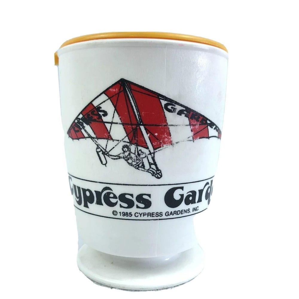 Cypress Gardens Florida Theme Park‎ Hang Glider VTG 80s Plastic Mug Cup With Lid